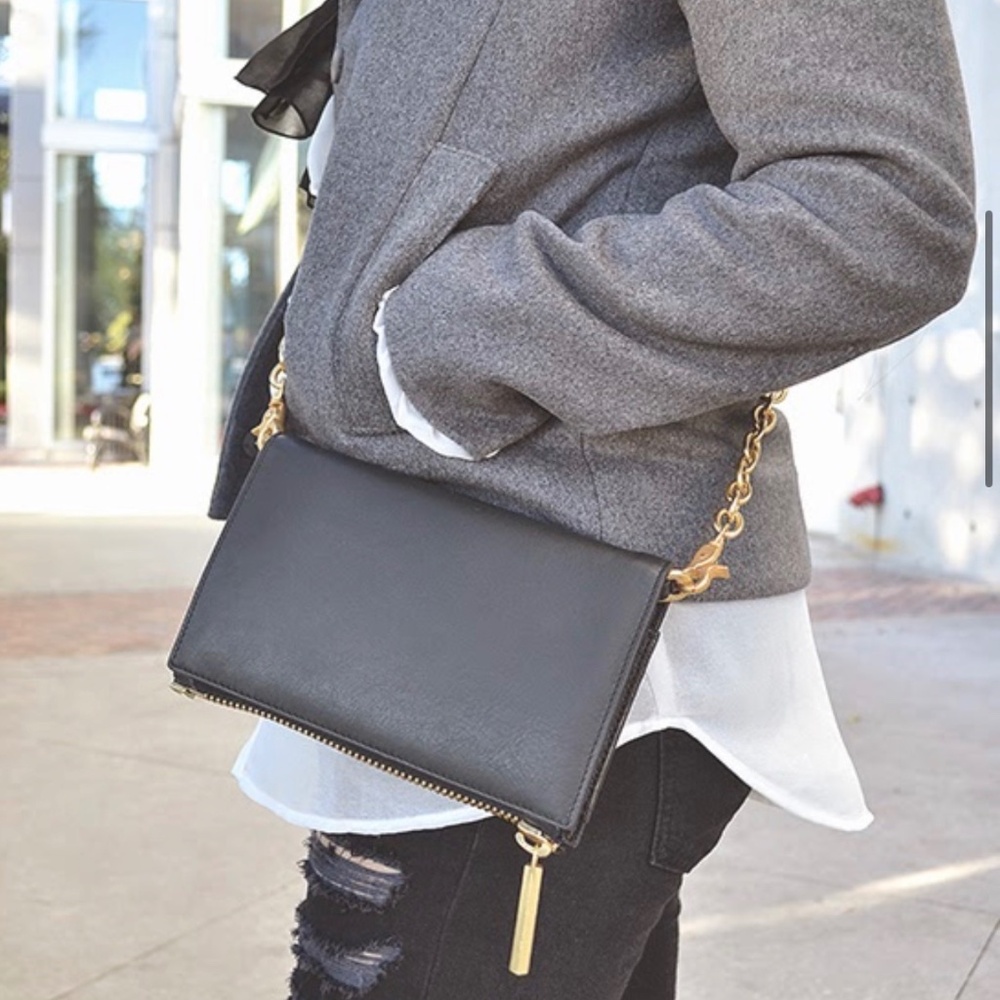 Dagne Dover Black Canvas Leather Essential Folding cross over clutch-wallet